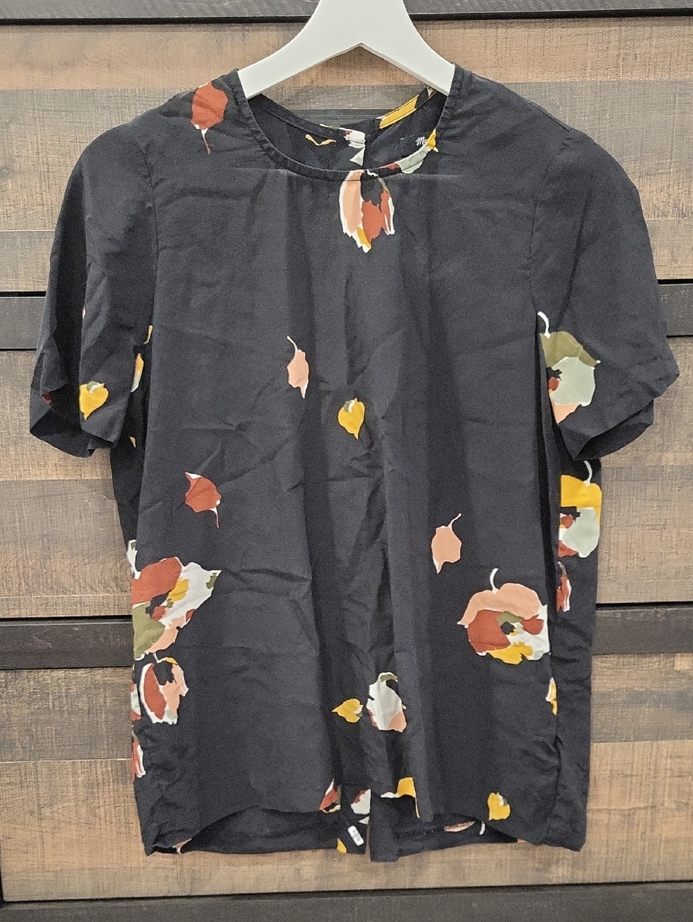 Madewell Black Floral Short-Sleeve Crewneck Top